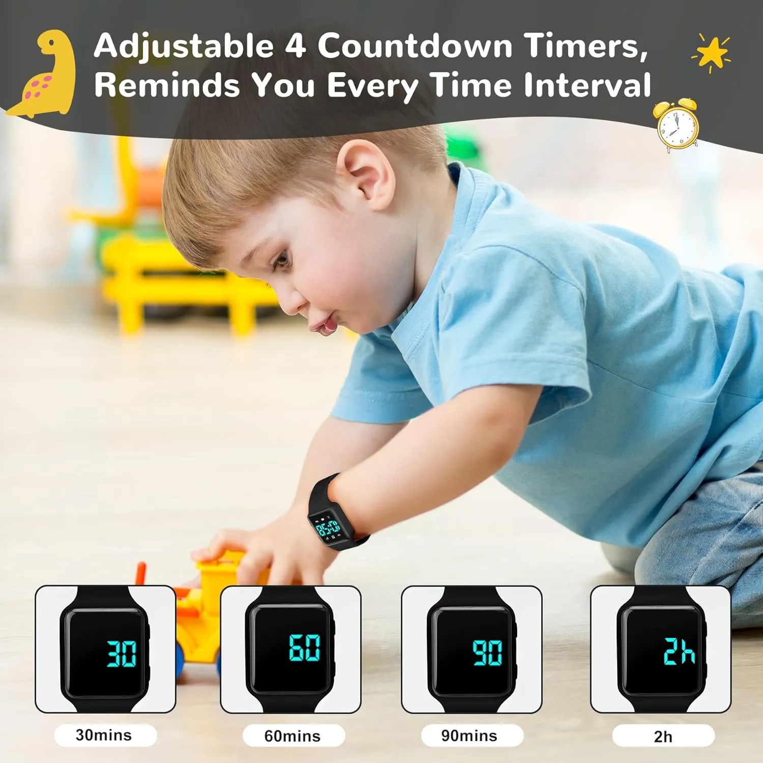 Flashing Lights, Fun Music or Vibration Alerts - Waterproof Interactive Toilet Training Reminder for Boston Boys & Girls Ages 2-9 Potty Training Watch for Toddlers & Kids with Countdown, 