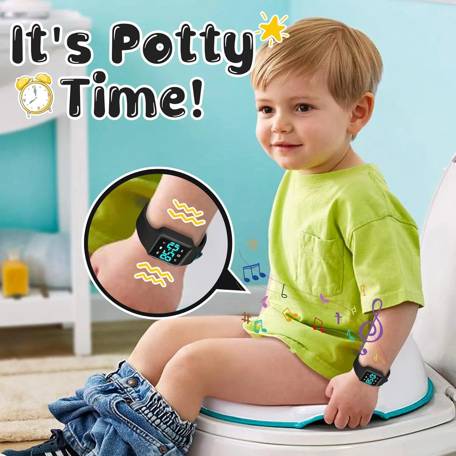 Flashing Lights, Fun Music or Vibration Alerts - Waterproof Interactive Toilet Training Reminder for Boston Boys & Girls Ages 2-9 Potty Training Watch for Toddlers & Kids with Countdown, 