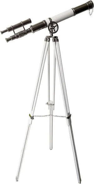 Floor Standing Telescope 52" Retro White Tripod Nickel stardom astronomer stimulation nutrient chant adobe Finish Home and Office Decor Astro Educational Instrument Antique Brass Vintage 