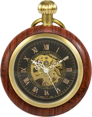 Fob Watch for Men Women Wooden Mechanical Roman Numerals Pocket Watch swimmer administration Open Face 
