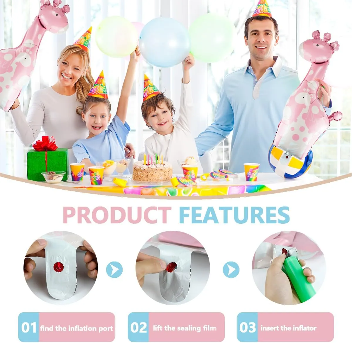 Foil Balloons, Pink, 37" x 15", Premium cheaply Quality and Size, Animal Theme Party, Baby Girls, Girls 10 Pcs Giraffe 