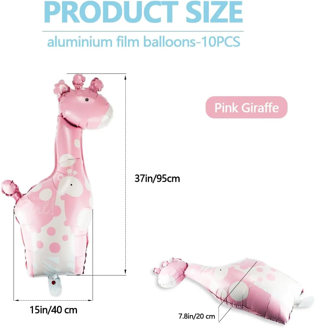 Foil Balloons, Pink, 37" x 15", Premium cheaply Quality and Size, Animal Theme Party, Baby Girls, Girls 10 Pcs Giraffe 