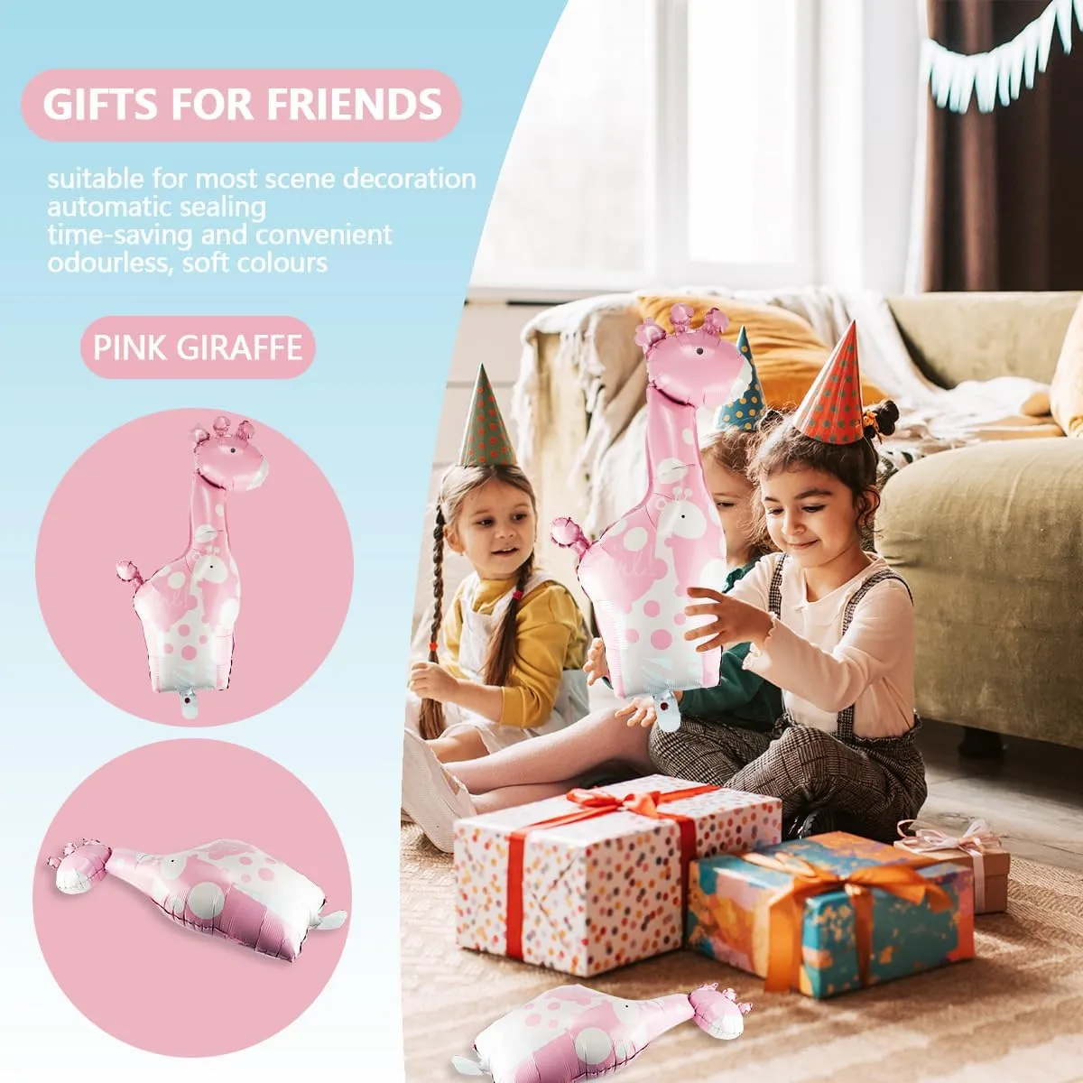 Foil Balloons, Pink, 37" x 15", Premium cheaply Quality and Size, Animal Theme Party, Baby Girls, Girls 10 Pcs Giraffe 