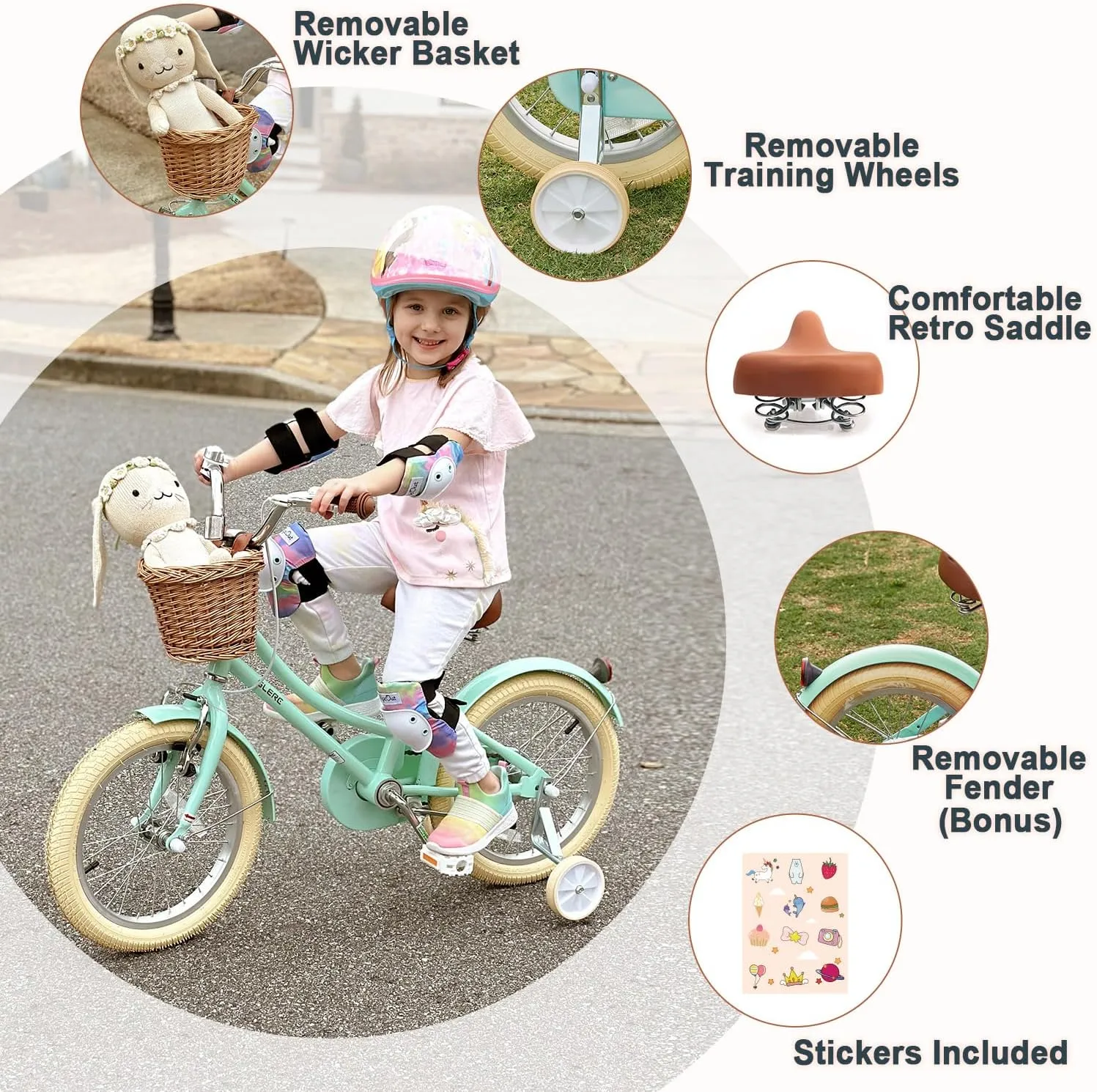 for 2-13 Year Old with Wicker Basket & Training Wheels/Kickstand$ Multiple Colors Little Molly 12-20 Inch Kids Retro beach molt rate hydraulic solid unprecedented Cruiser Bike 