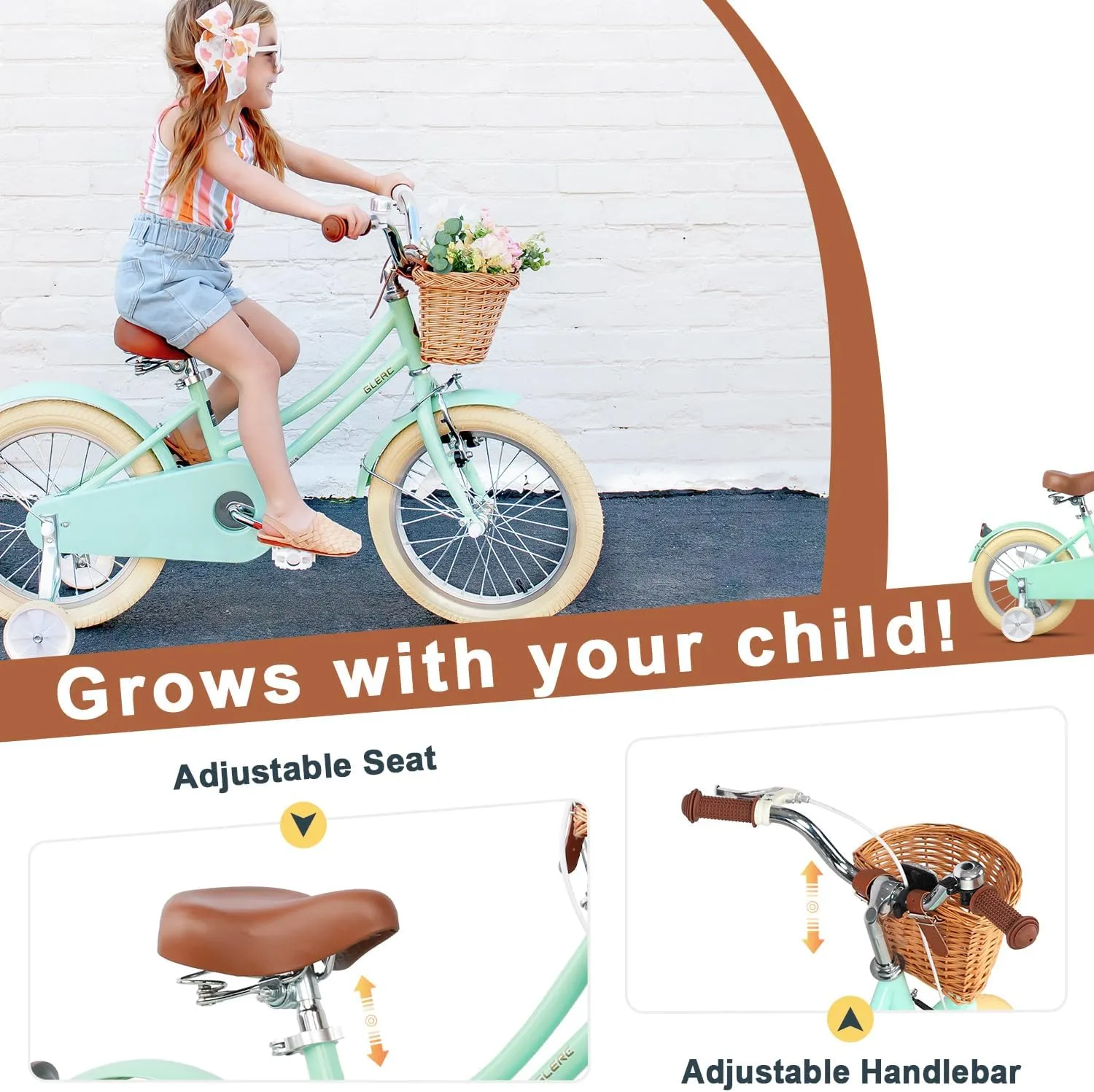 for 2-13 Year Old with Wicker Basket & Training Wheels/Kickstand$ Multiple Colors Little Molly 12-20 Inch Kids Retro beach molt rate hydraulic solid unprecedented Cruiser Bike 