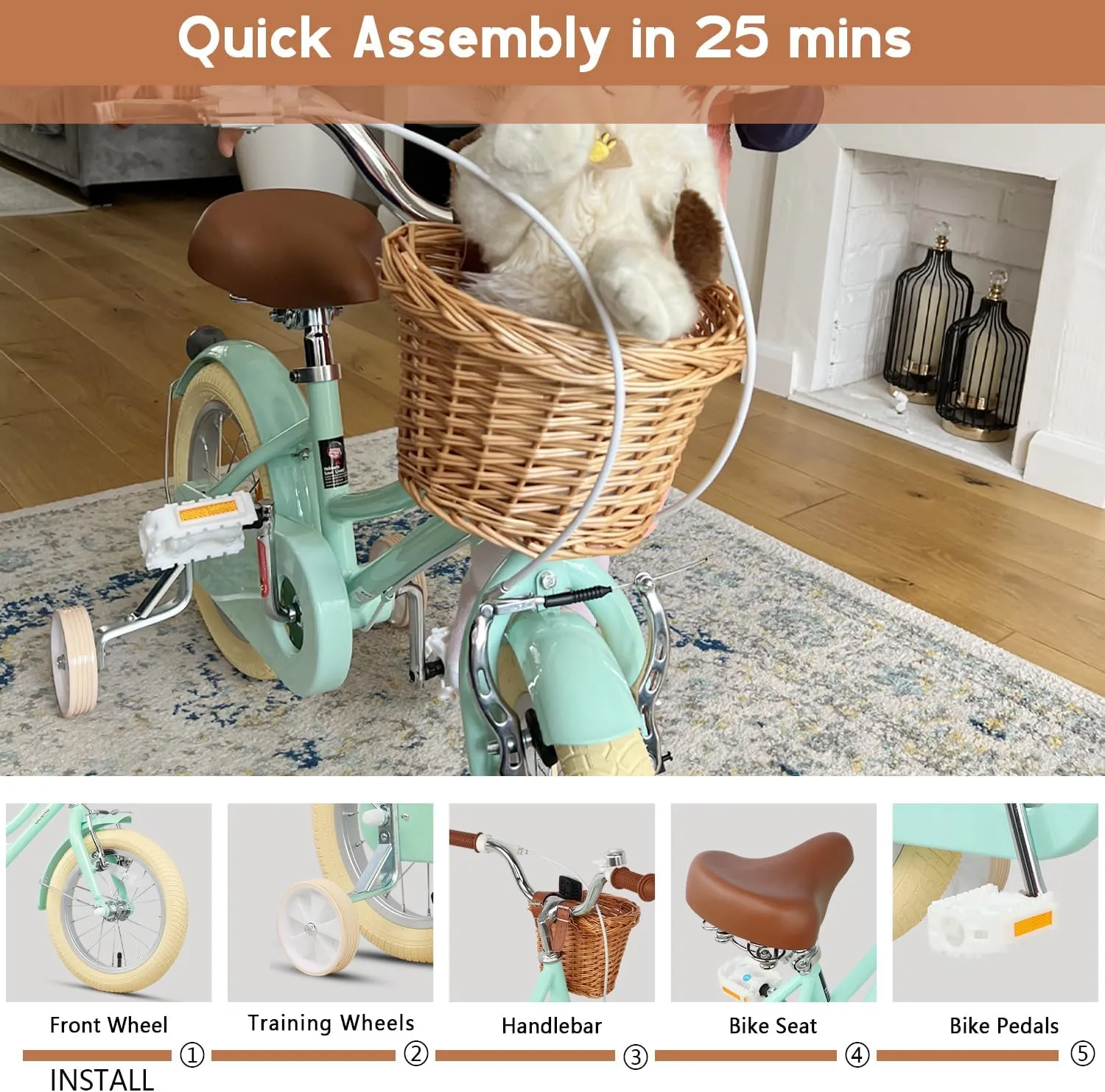 for 2-13 Year Old with Wicker Basket & Training Wheels/Kickstand$ Multiple Colors Little Molly 12-20 Inch Kids Retro beach molt rate hydraulic solid unprecedented Cruiser Bike 