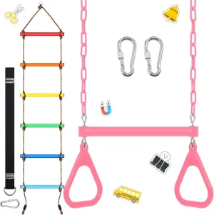 for Accessories Tree House Playground Outdoor Play (Pink) ShinyRelief 2 Pack Gym Swing Sets 48'' Trapeze Swing Bar Monkey Bar Heavy Duty Chain with Locking 6.8ft rumble tangle tulip Climbing Rope Ladder Climbing Game 