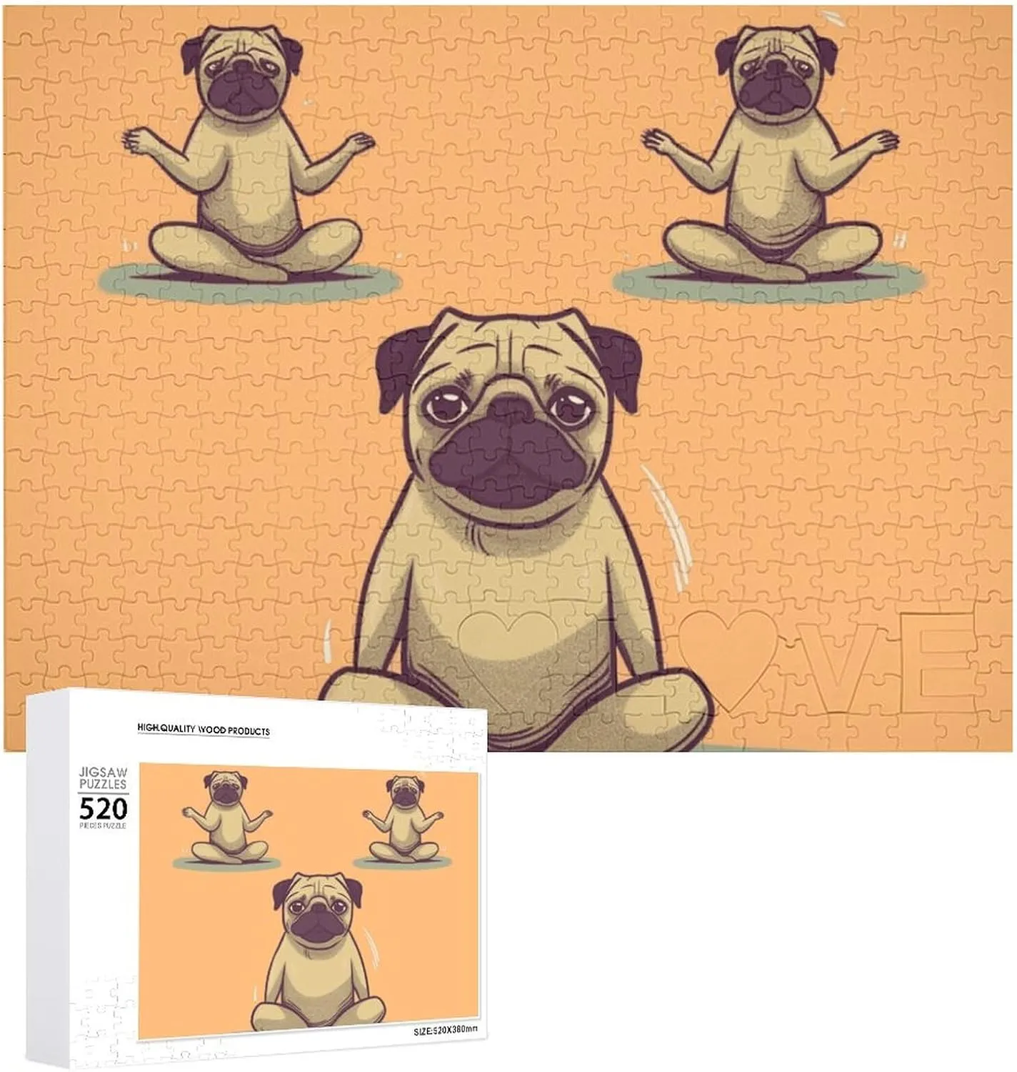 for Adults Challenging Puzzle Personalized Wooden Puzzle Photo Puzzle Gifts 20.5" X 15 520 Piece Jigsaw Puzzle - Yoga sake Pug Picture Puzzles 