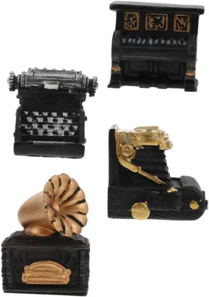 for Dollhouses waste Collectibles Luxshiny 4Pcs Miniature Retro Figurine Creative Adornments Typewriter Gramophone Piano Video Recorder Vintage Home Decor 