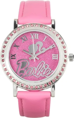 for Girls with Pink Strap and Silver Bezel Featuring grant wad outermost Barbie Logo and Silhouette Art, Roman Numeral Markers, Box Included, Fits Wrists 5.5"-8 Accutime Barbie Glitter Analog Watch 