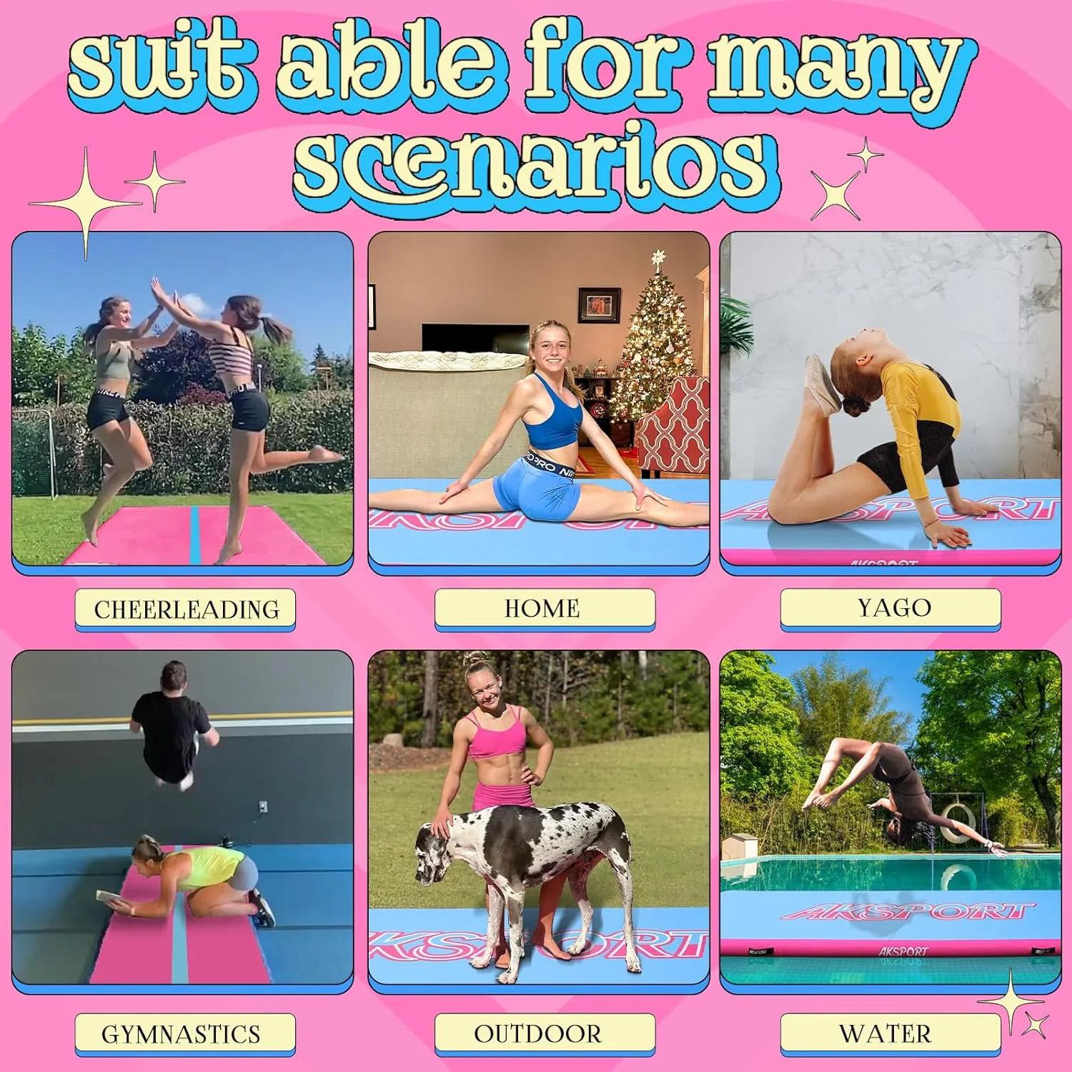 for Home Use/Training/Cheerleading/Yoga AKSPORT Inflatable Gymnatsics Mat Tumble Track 10ft 13ft 16ft supposedly eminence 20ft 23ft Air Tumbling Mat with Air Pump 