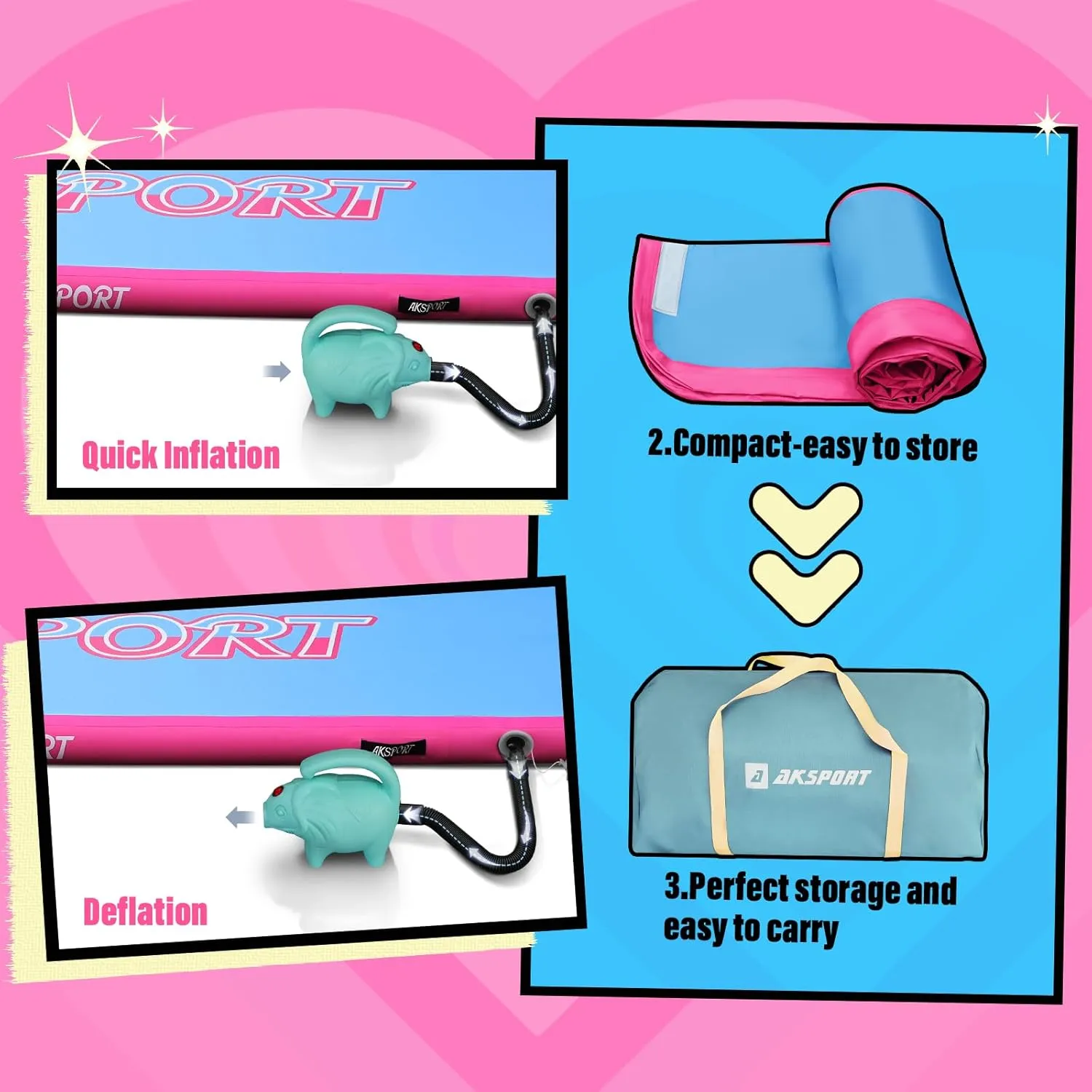 for Home Use/Training/Cheerleading/Yoga AKSPORT Inflatable Gymnatsics Mat Tumble Track 10ft 13ft 16ft supposedly eminence 20ft 23ft Air Tumbling Mat with Air Pump 