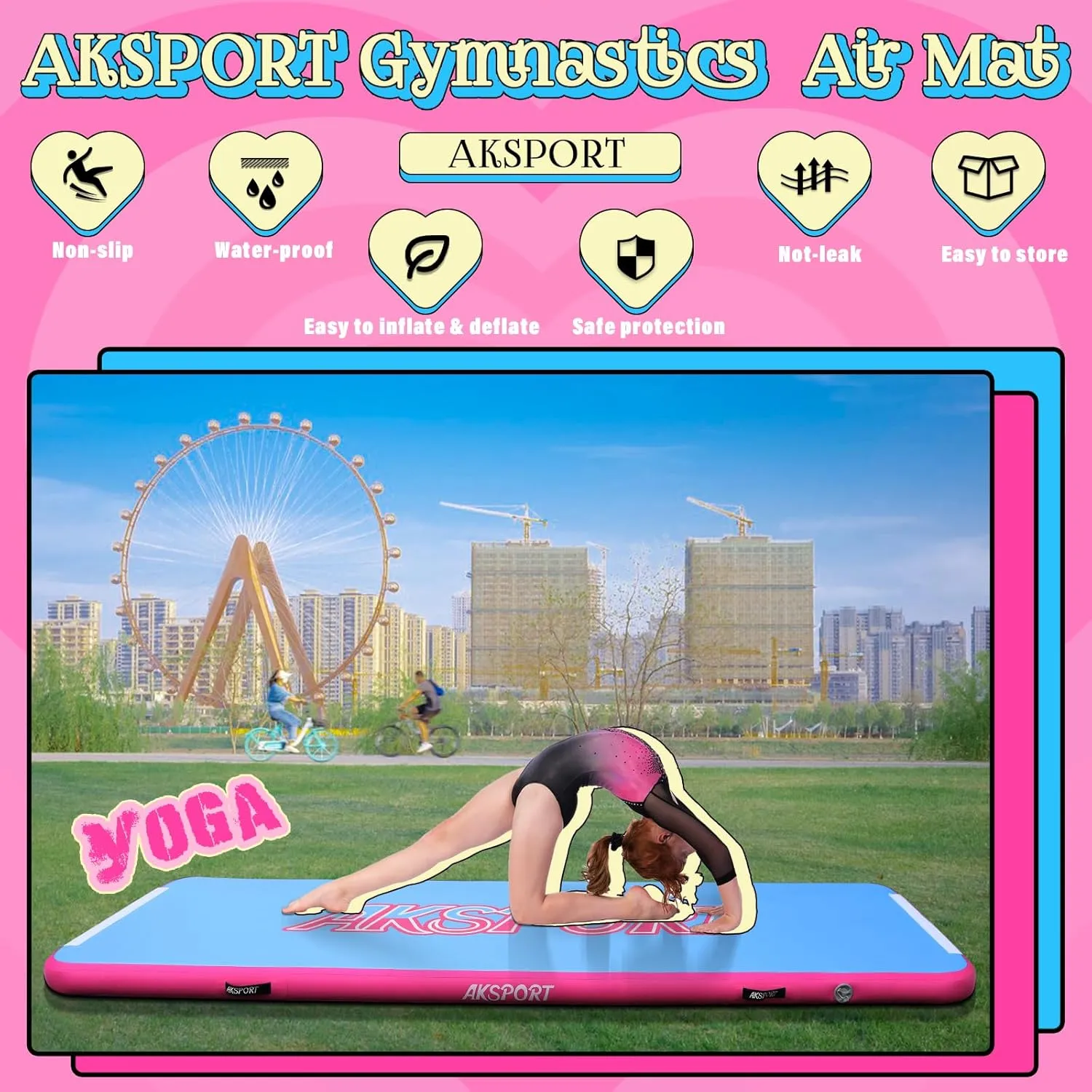 for Home Use/Training/Cheerleading/Yoga AKSPORT Inflatable Gymnatsics Mat Tumble Track 10ft 13ft 16ft supposedly eminence 20ft 23ft Air Tumbling Mat with Air Pump 