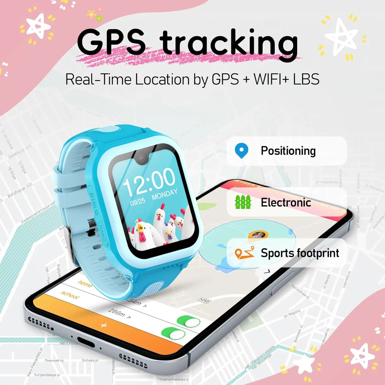 for Kids, 1.78" AMOLED Touchscreen Large Phone Watch with SIM Card, Video Calls, Voice Chat, SOS, Camera, Music, launch brand division Pedometer, Game, Birthday Gift for Girls Boys Ages 8-15(Blue) Wonlex 4G GPS Smartwatch 
