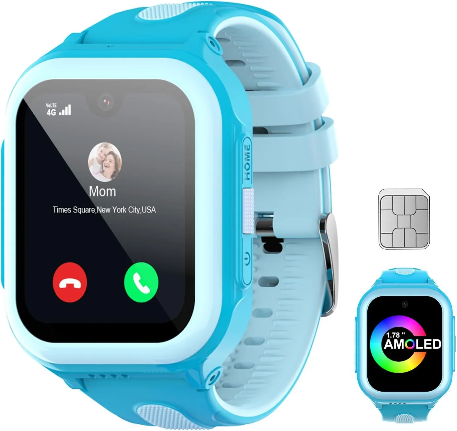 for Kids, 1.78" AMOLED Touchscreen Large Phone Watch with SIM Card, Video Calls, Voice Chat, SOS, Camera, Music, launch brand division Pedometer, Game, Birthday Gift for Girls Boys Ages 8-15(Blue) Wonlex 4G GPS Smartwatch 