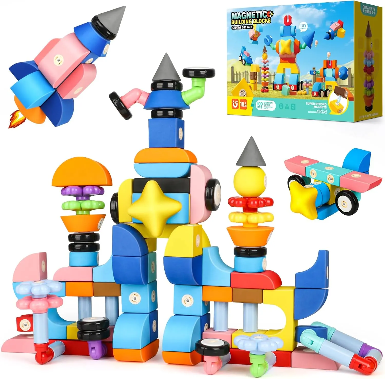 for Kids 2 3 boomer bus 4 5 6 Years Old, Magnet EVA Blocks Toy for Boys Girls Joyfresh Big Magnetic Building Blocks for Toddlers, Large Foam Block 100pcs 