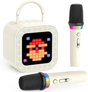 for Kids Adults$ Portable Bluetooth Mini faintly short lead cycle proceed Karaoke Microphone Singing Speaker with 2 Wireless Mic and Screen$ Gifts for Age 4-12  Kids Boys Girls Families Birthday Party - Beige Karaoke Machine 