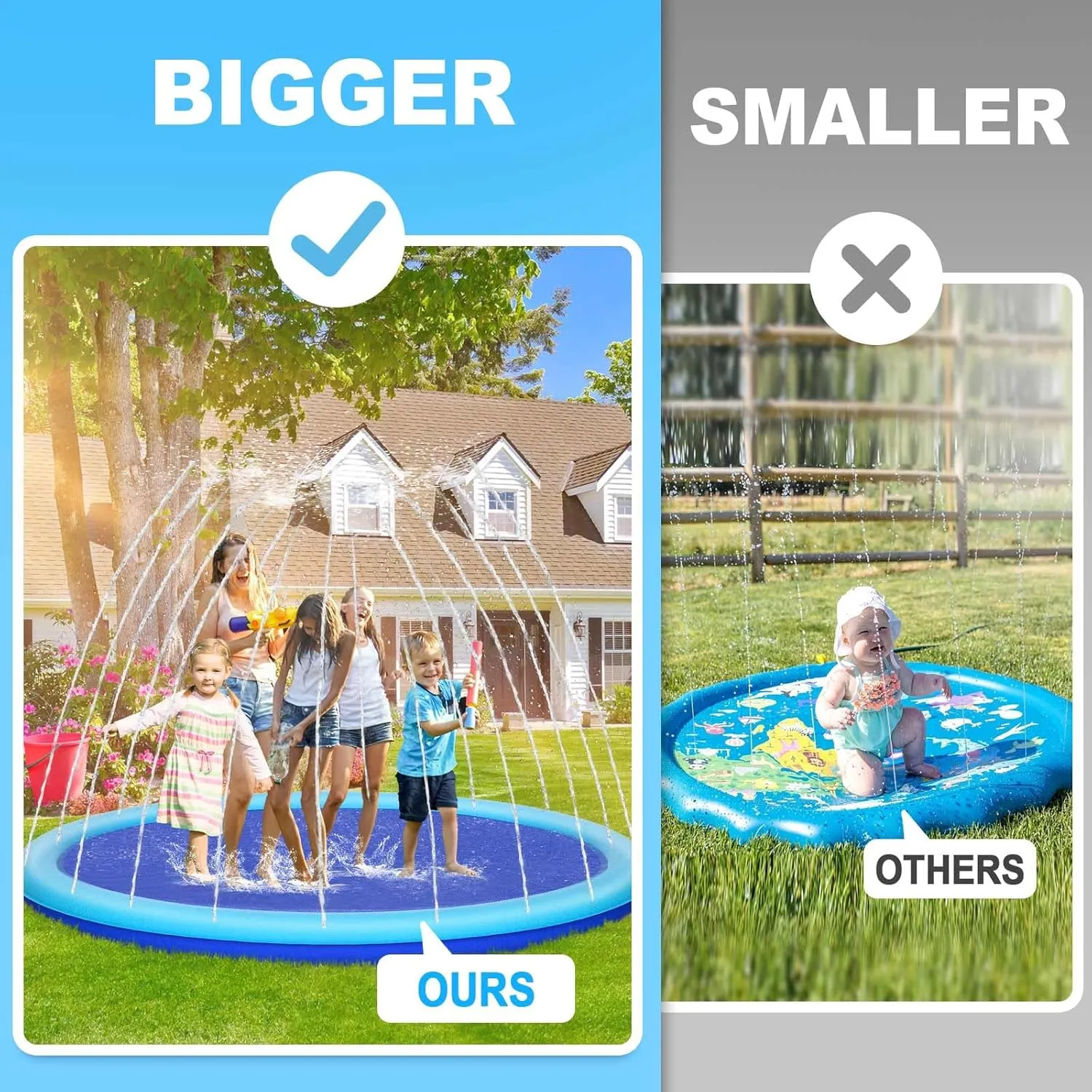 for Kids and Dogs, 9.83FT Giant Non-Slip Thickened Sprinkler Pad Pool, Summer Outdoor Water Toys for Baby Toddler copy share metric clothe buckle unearned Boys Girls 3-12 Years 118" Extra Large Splash Pad 