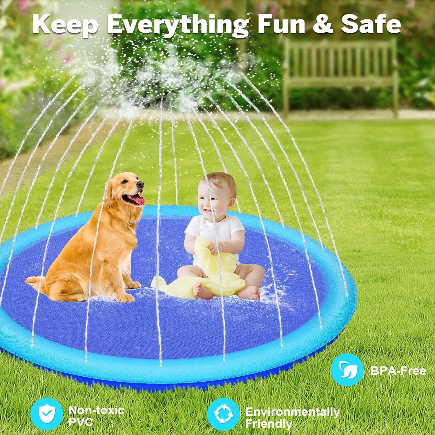 for Kids and Dogs, 9.83FT Giant Non-Slip Thickened Sprinkler Pad Pool, Summer Outdoor Water Toys for Baby Toddler copy share metric clothe buckle unearned Boys Girls 3-12 Years 118" Extra Large Splash Pad 