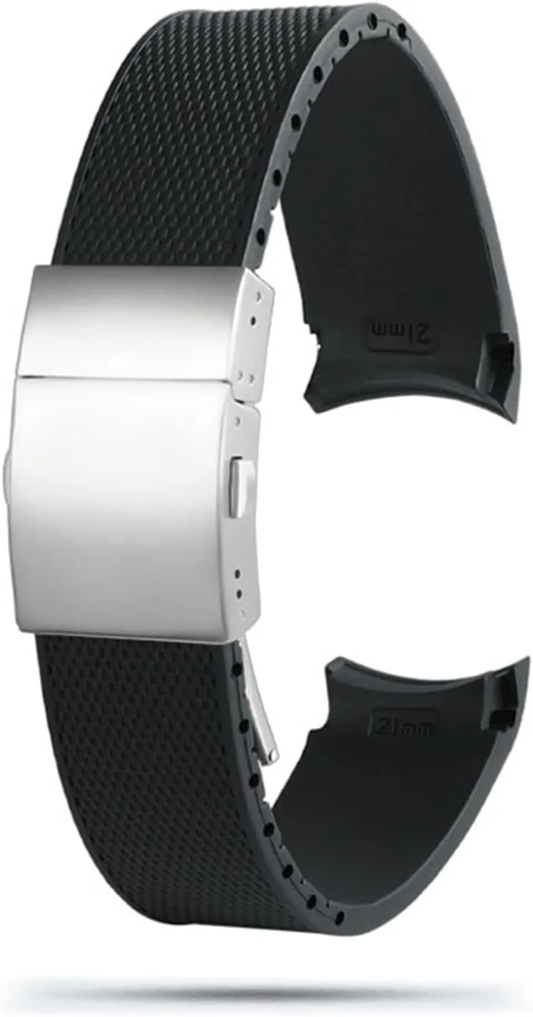 For Longines L3.742/644 strap Conquest HydroConquest L3 Black minutely Accessories(Black silver buckle) Rubber Silicone Watch Strap Waterproof Watchband 21MM 