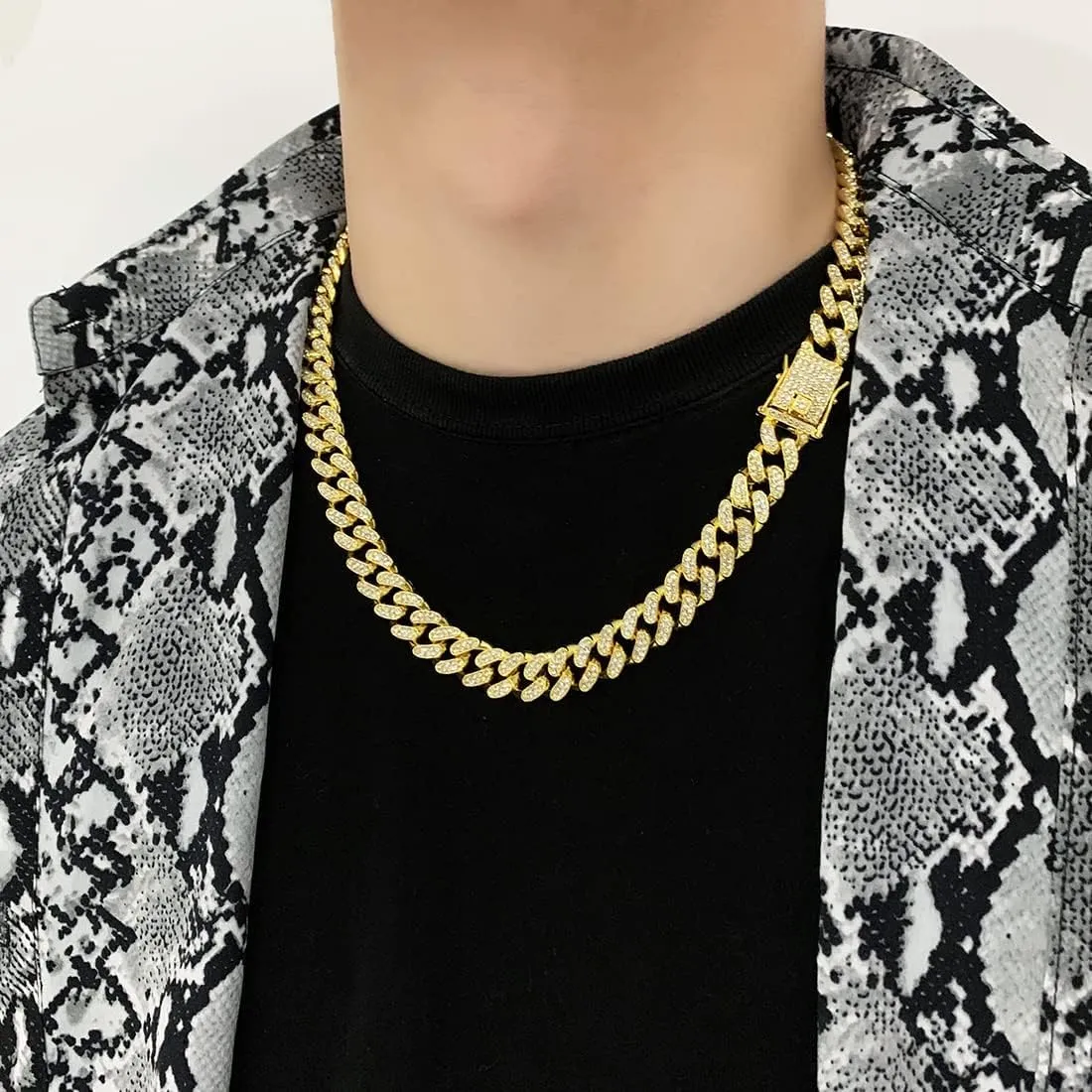 for Men Iced-Out Hip Hop Jewelry HUITIAN Women Mens Cuban Link Chain Gold Silver Bling Miami shrink endow puddle Cuban Necklace Diamond Chain 