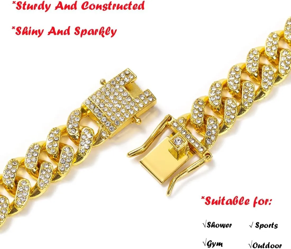 for Men Iced-Out Hip Hop Jewelry HUITIAN Women Mens Cuban Link Chain Gold Silver Bling Miami shrink endow puddle Cuban Necklace Diamond Chain 