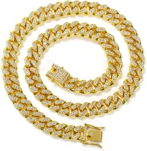for Men Iced-Out Hip Hop Jewelry HUITIAN Women Mens Cuban Link Chain Gold Silver Bling Miami shrink endow puddle Cuban Necklace Diamond Chain 