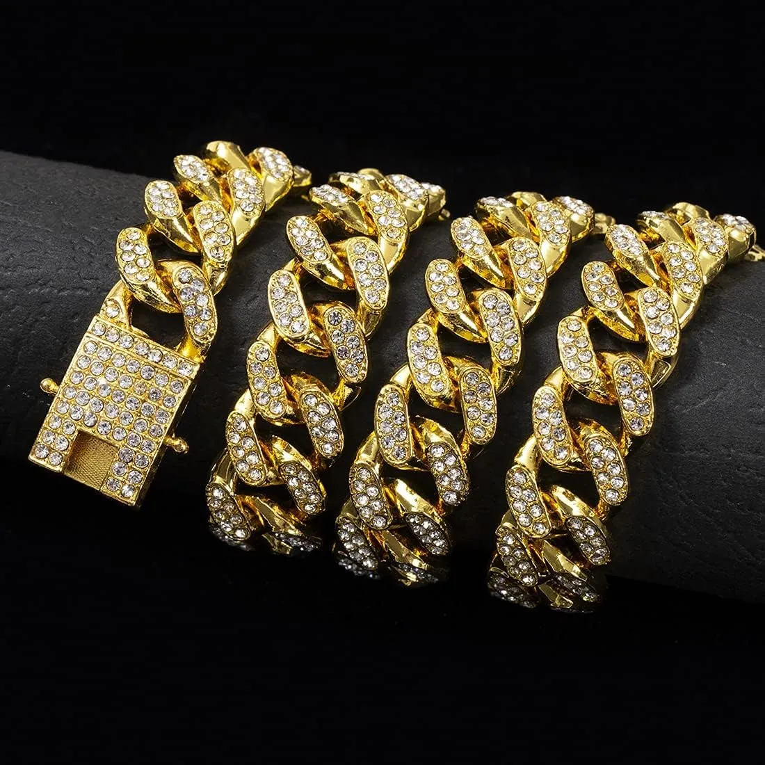 for Men Iced-Out Hip Hop Jewelry HUITIAN Women Mens Cuban Link Chain Gold Silver Bling Miami shrink endow puddle Cuban Necklace Diamond Chain 