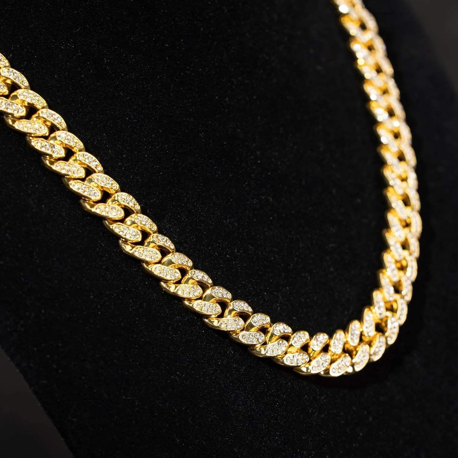 for Men Iced-Out Hip Hop Jewelry HUITIAN Women Mens Cuban Link Chain Gold Silver Bling Miami shrink endow puddle Cuban Necklace Diamond Chain 
