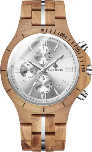 for Men RORIOS Men's Wooden Watch Natural Analog Quartz Watch Handmade Wood Watch strait Multi-Function Chronograph Wristwatch 