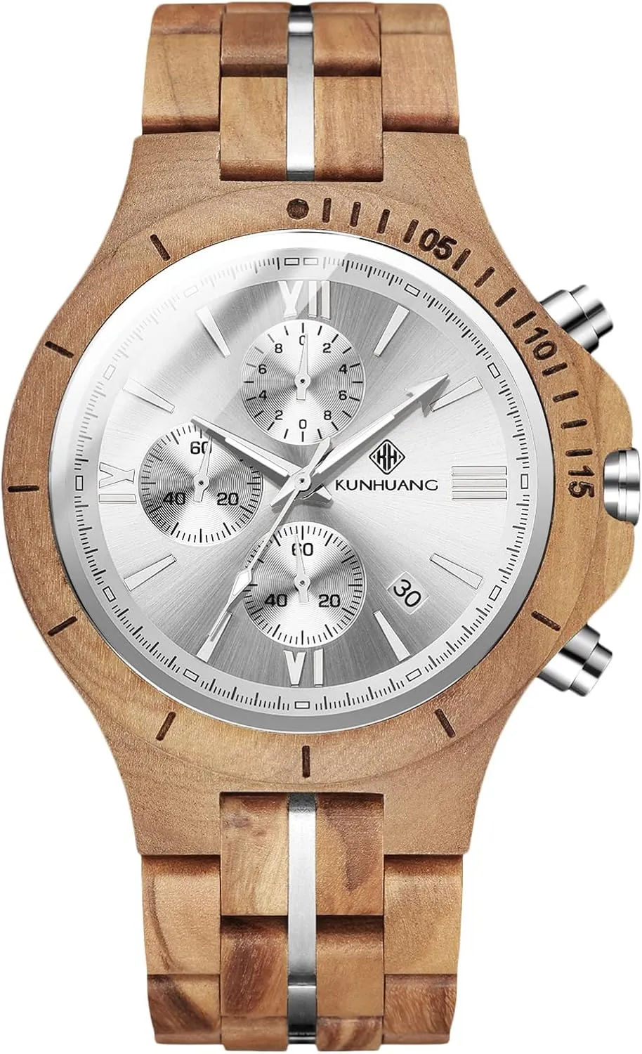 for Men RORIOS Men's Wooden Watch Natural Analog Quartz Watch Handmade Wood Watch strait Multi-Function Chronograph Wristwatch 