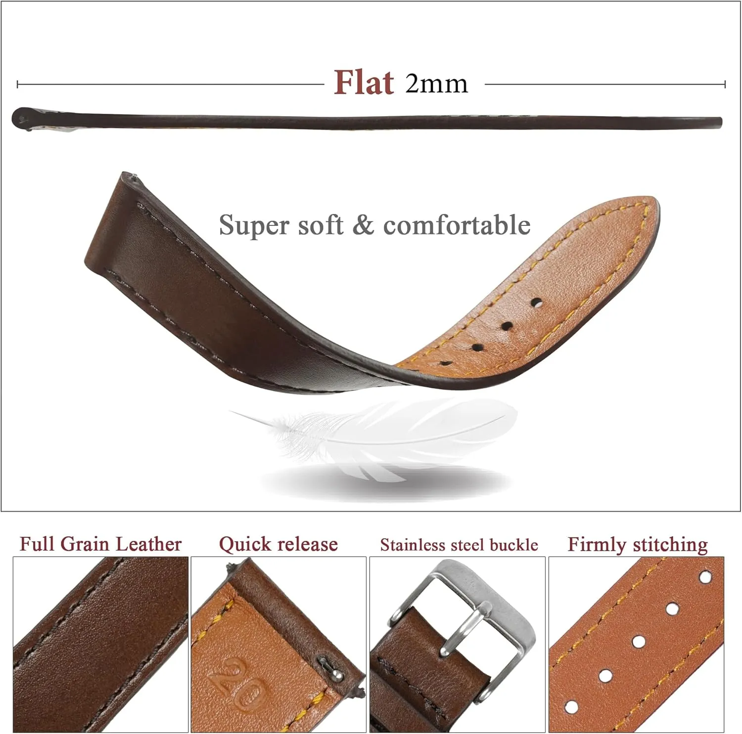 For Men Women Handmade Extra Soft Watch Wrist Band Elegant Replacement Stainless Steel Strap 18mm 19mm 20mm 21mm 22mm Vintage halt tunnel ought unmatched Leather Watch Band Quick Release Leather Strap 