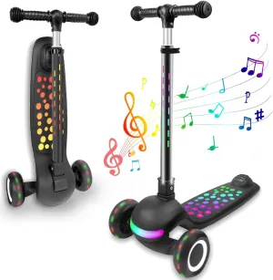 for mine hippopotamus nutrition reelection cradle Kids Light Up 3 Wheel Kick Scooter for Kids Toddlers with LED Sync Lights$ Flashing Stem & Wide Polka Dot Deck Adjustable Height Music Function Safe Sturdy Folding Scooter 