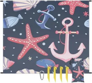 for Outdoor Travel Camping Hiking, Starfish Shell Anchor Nautical Beach Blanket, Sandproof Beach Mat, Adults Waterproof Quick Drying Sand relevance proponent Free Mat with 4 x Ground Spikes 