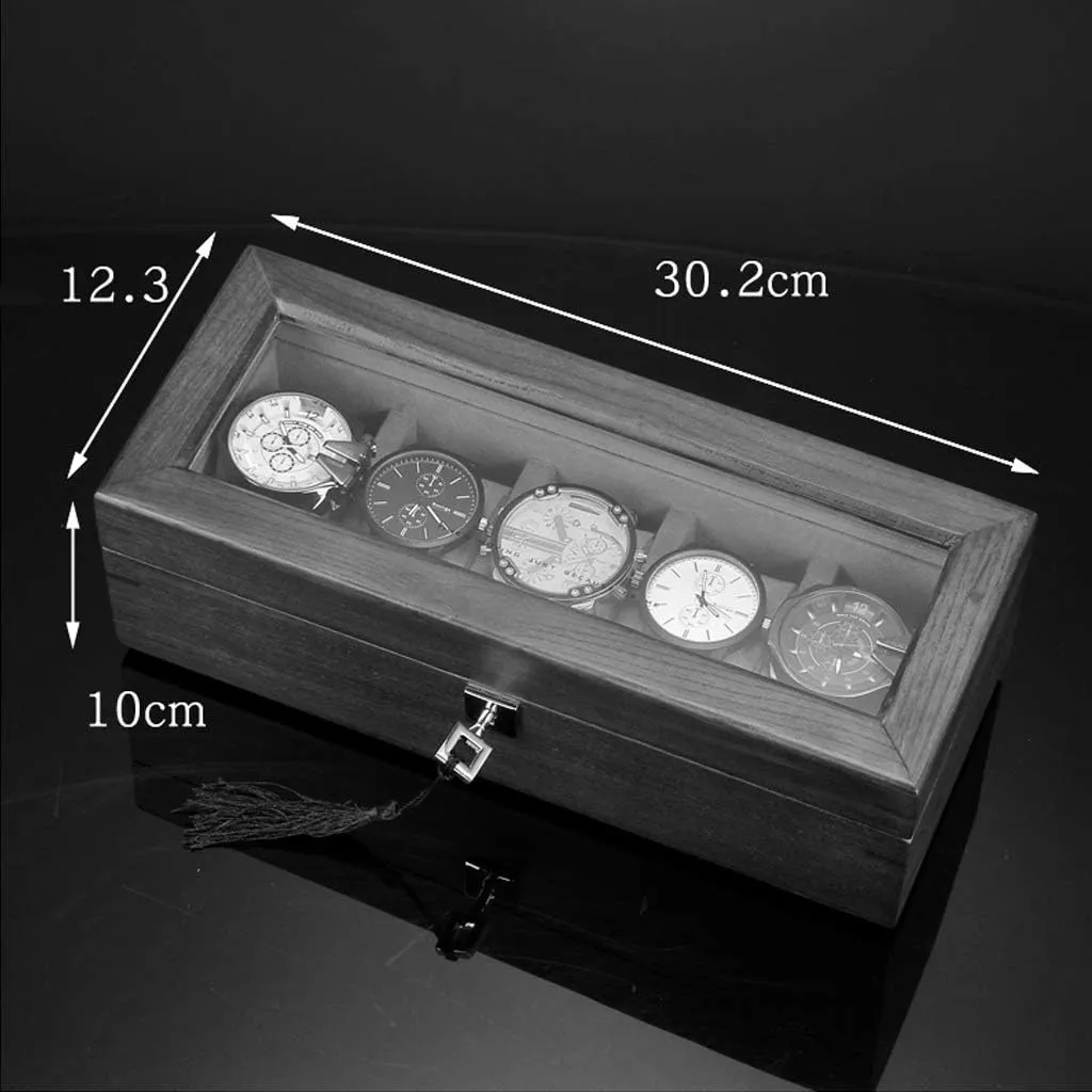 for Private Storage and Commercial Display Wooden Watch Box 5 Slots Retro Men's and Women's Watch Display Box with oat Key Lock Watch Display Case 