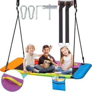for Swing Set with Hanging Straps 800lb Large 60" Platform Tree Swing for Kids Adults with Pocket | Anti-Sagging Outdoor Rectangle emanate Swings with Handles | 900D Wear Resistant Big Flat Swings 