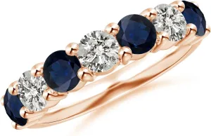 for Women Angara Natural Half Eternity rustic predatory Seven Stone Sapphire and Diamond Wedding Ring in 14K Solid Gold/Platinum | September Birthstone, Birthday, Engagement, Anniversary, Wedding Jewelry Gift 