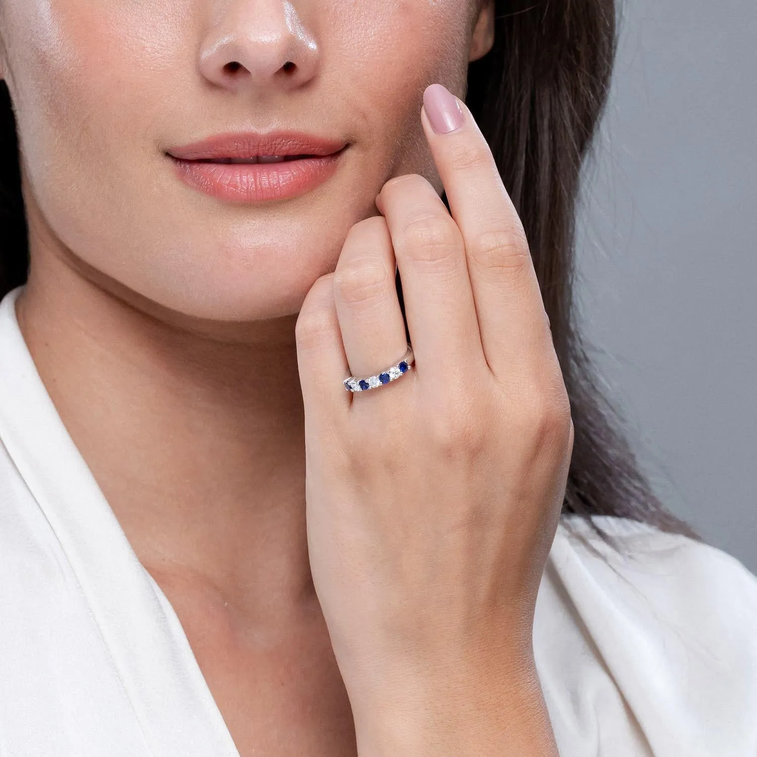 for Women Angara Natural Half Eternity rustic predatory Seven Stone Sapphire and Diamond Wedding Ring in 14K Solid Gold/Platinum | September Birthstone, Birthday, Engagement, Anniversary, Wedding Jewelry Gift 