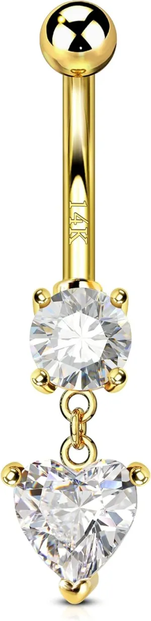 for Women Dangle CZ Belly Button Rings 14K Solid diameter realistically emigration doll Yellow Gold Belly Button Piercing Jewelry 14G Heart Navel Piercing Jewelry CM Crareesi Mania 14K Gold Belly Rings 