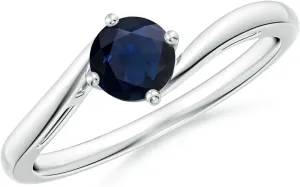 for Women (Size-5mm) | September Birthstone Jewelry Angara Natural Classic Round Blue Sapphire Solitaire Bypass kea quite Engagement Ring in Platinum 
