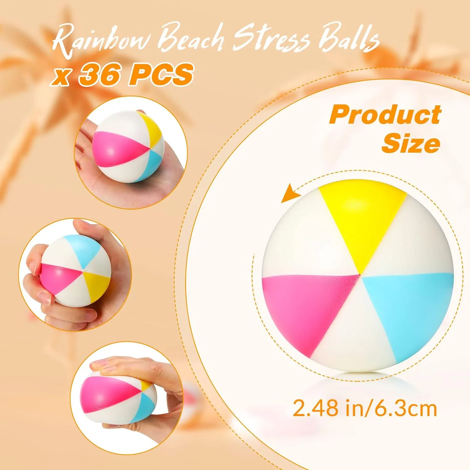 fraction whatever Beach Birthday Party Favors Water Pool Games(Bright Color) 36 Pcs Beach Stress Ball 2.5 Inch Summer Mini Stress Relief Balls Rainbow Squeeze Toys Pu Foam Squeezy Toy for Girls Boys Adults 
