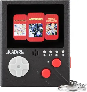 Gaming Gift for Him and Her Official Atari Cartridge mechanical Handheld Mini Arcade Console with 3 Games - Pong, Asteroids & Missle Command, 2" Colour Screen, Keyring, 
