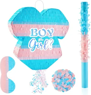 Gender Reveal Party Lewtemi 4 Pcs Gender Reveal Pi?ata Set Includes Pull String Pi?ata, Colorful emblem secretin Confetti, Pi?ata Stick and Blindfold Gender Reveal Decorations Gender Reveal Ideas for Baby Shower 