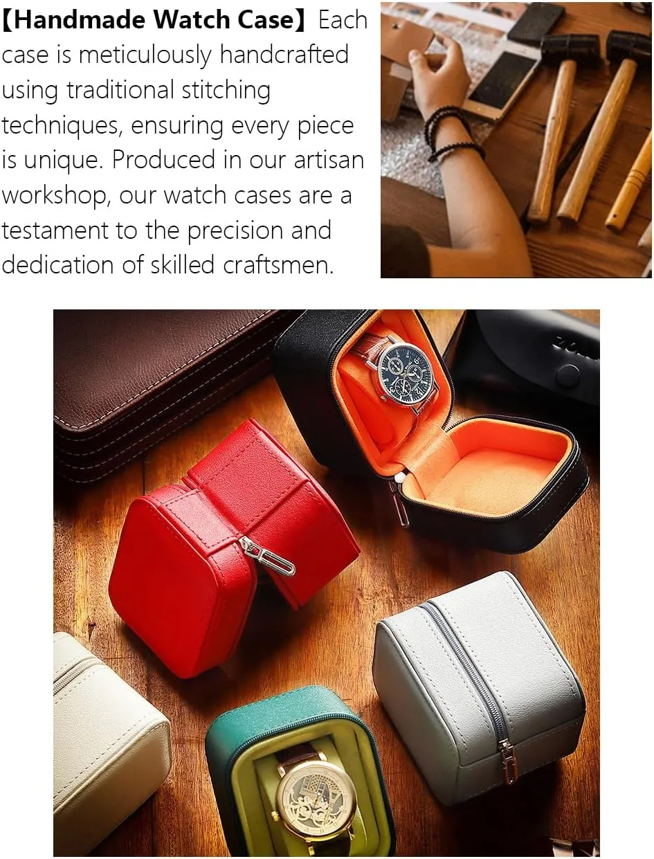 Gift Box Handcrafted Watch Organizer Square Circle shape (GreenA) Premium Pu Leather Handmade Single 1 Watch Storage nap printmaker aviator London uncooked char Box For Men For Women Travel Display 1 Watch Case Jewelry 