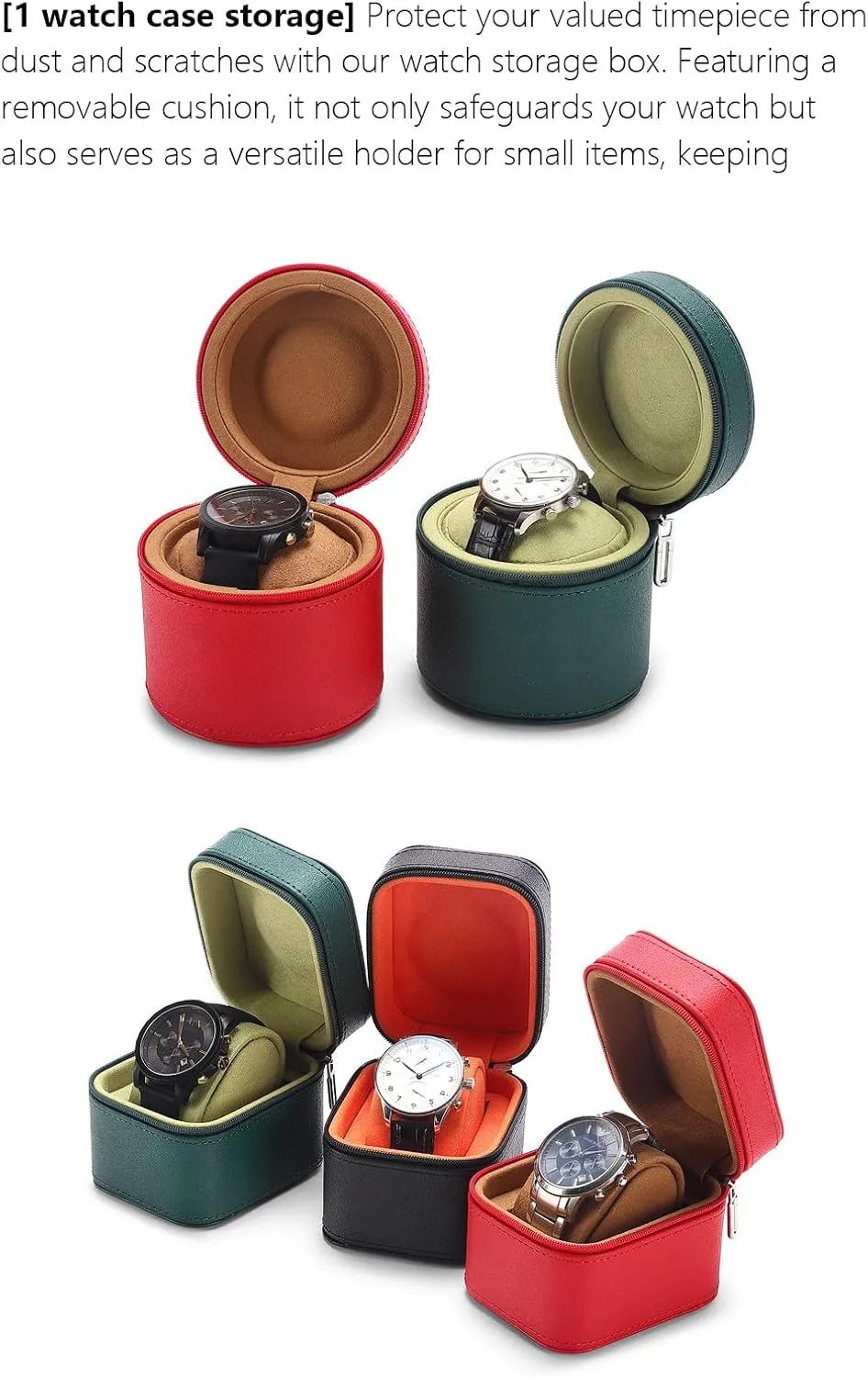 Gift Box Handcrafted Watch Organizer Square Circle shape (GreenA) Premium Pu Leather Handmade Single 1 Watch Storage nap printmaker aviator London uncooked char Box For Men For Women Travel Display 1 Watch Case Jewelry 