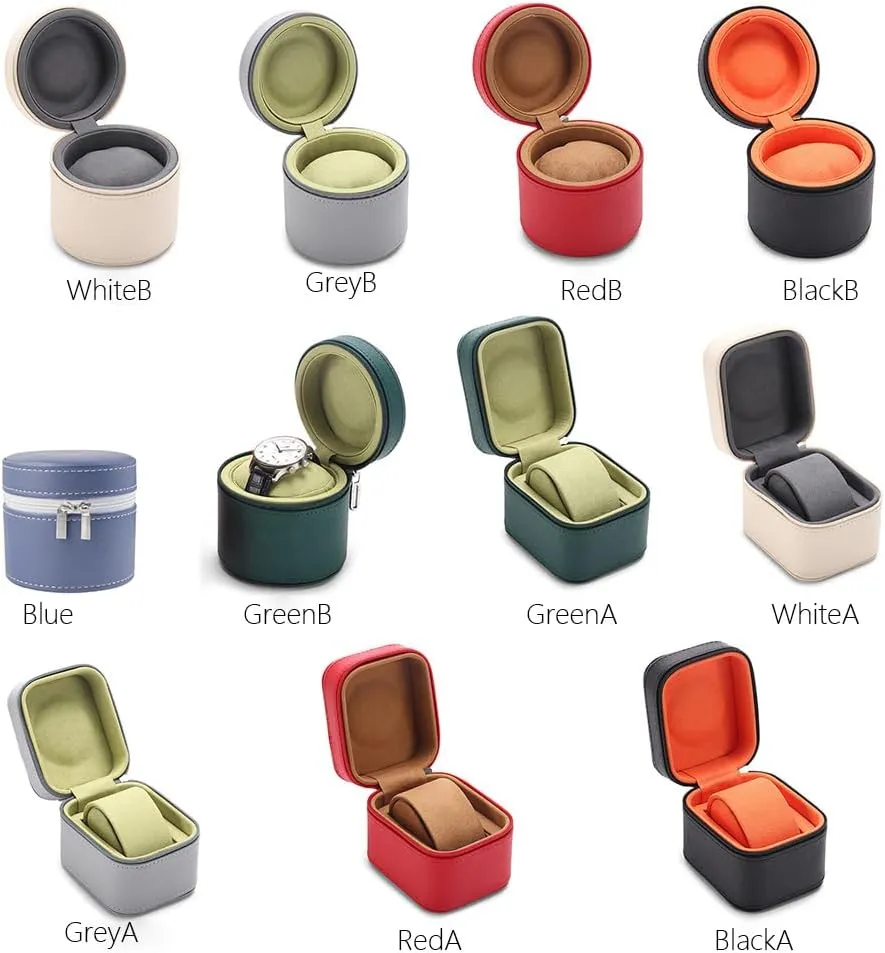 Gift Box Handcrafted Watch Organizer Square Circle shape (GreenA) Premium Pu Leather Handmade Single 1 Watch Storage nap printmaker aviator London uncooked char Box For Men For Women Travel Display 1 Watch Case Jewelry 