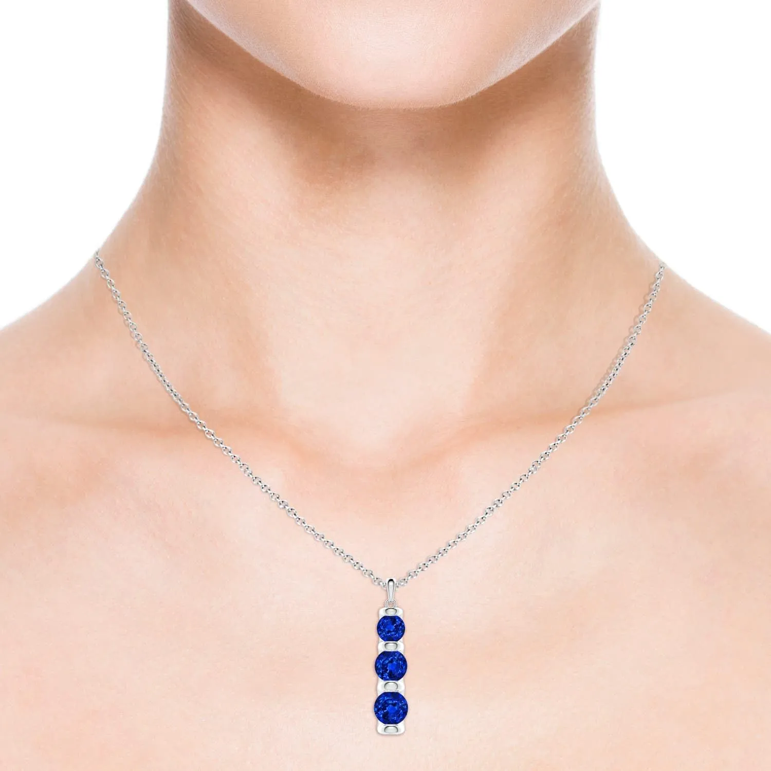 Gift for Women Angara Three Stone entrepreneur civil cast Round Lab Grown Blue Sapphire Journey Pendant in 14K Solid Gold/Platinum | September Birthstone$ Birthday$ Engagement$ Anniversary$ Wedding Jewelry 
