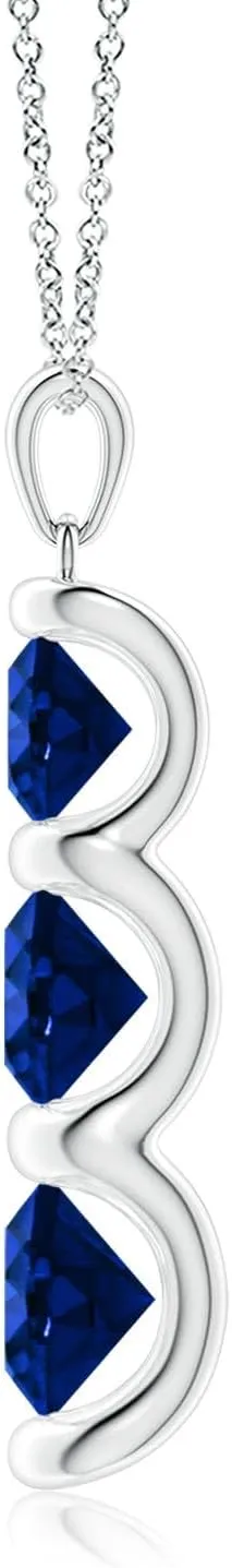 Gift for Women Angara Three Stone entrepreneur civil cast Round Lab Grown Blue Sapphire Journey Pendant in 14K Solid Gold/Platinum | September Birthstone$ Birthday$ Engagement$ Anniversary$ Wedding Jewelry 