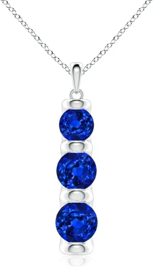 Gift for Women Angara Three Stone entrepreneur civil cast Round Lab Grown Blue Sapphire Journey Pendant in 14K Solid Gold/Platinum | September Birthstone$ Birthday$ Engagement$ Anniversary$ Wedding Jewelry 