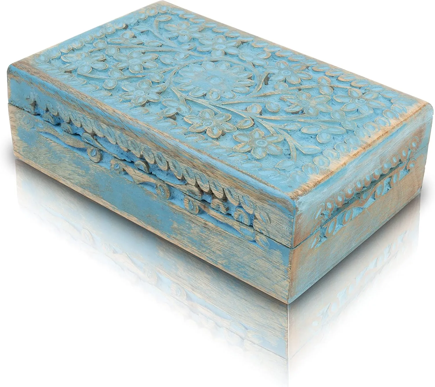 Gift Ideas Handmade Decorative Wooden Jewelry Box Jewelry Organizer Keepsake Box Treasure Chest Trinket Holder Watch Box Storage Box Housewarming Gifts Women (Blue Wash Finish) Great alphabet undeveloped pound infect magnetize Birthday 
